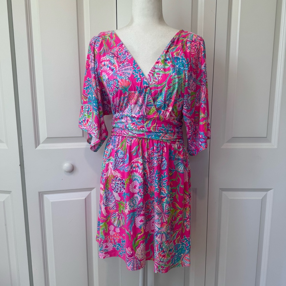 Lilly Pulitzer Parigi Skort Romper in Pink Isle Vibrant Pink Coastal Beach Shell